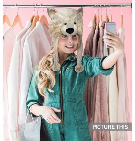 Gray wolf plush hat